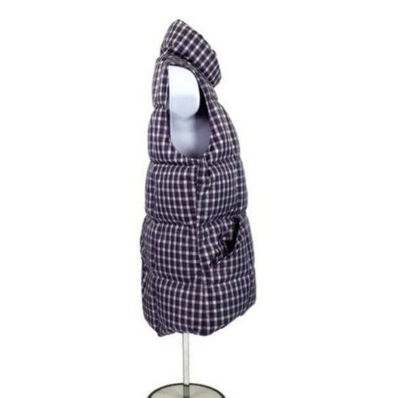 Lands' End Purple Plaid Snap Front Down Fill Puffer Vest Womens Medium 10-12 EUC - Picture 3 of 10